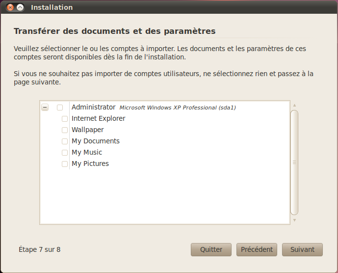 Importation des données de Windows