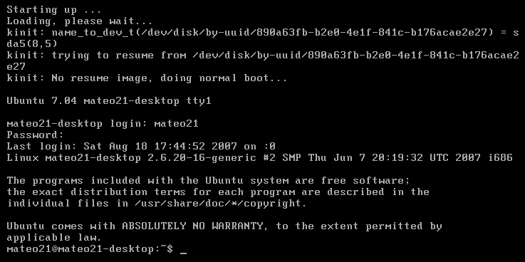 Mode console après connexion